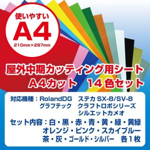 画像: 中期用屋外耐候4年カッティング用シート A4 14色　各1枚入りセット ステカ SV-8・シルエットカメオ対応